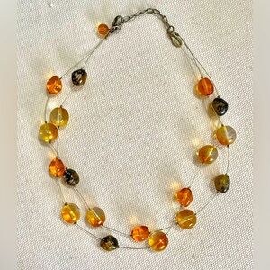 VTG Topfrog Double Strand Acrylic Bead Necklace Stations Brown Yellow Orange